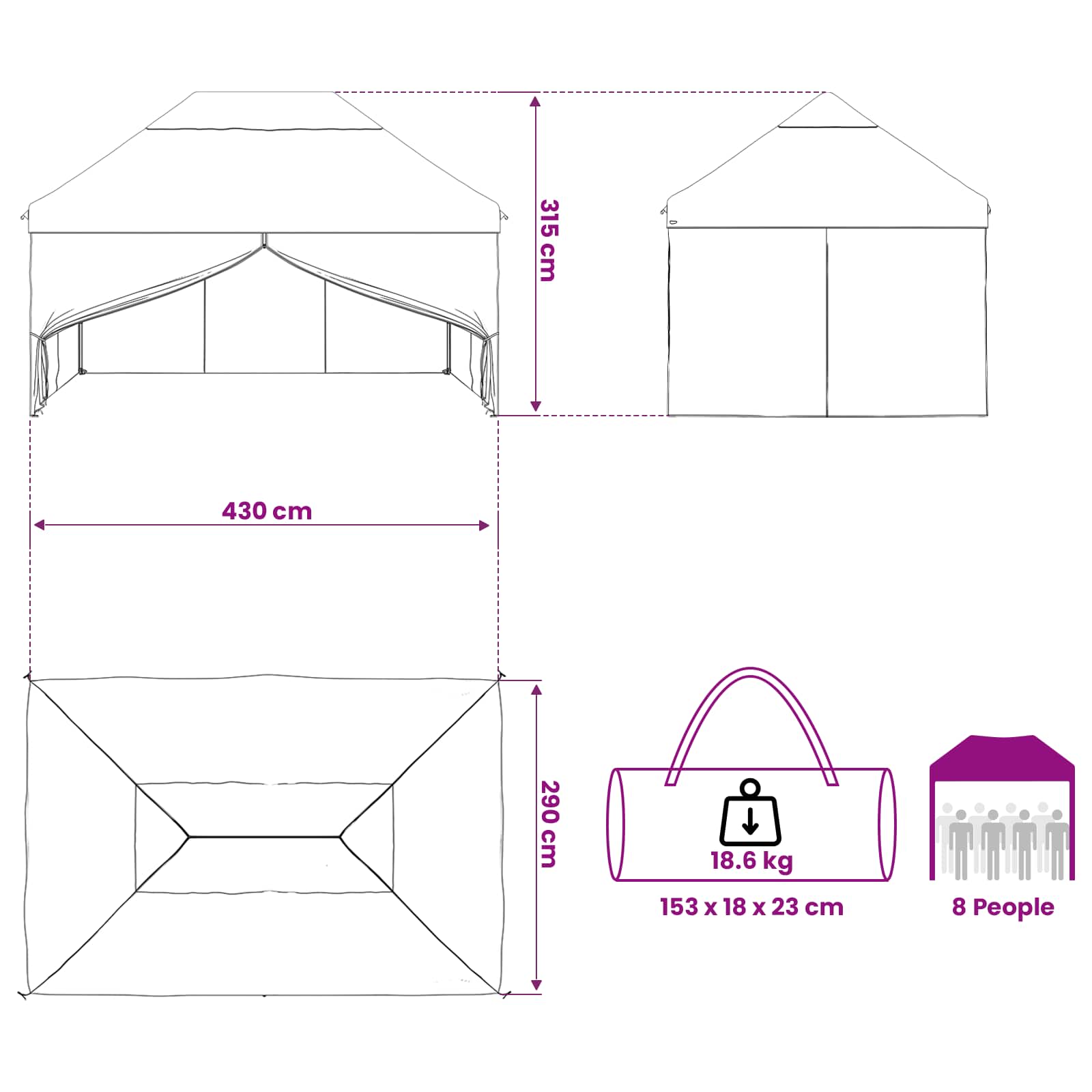Pop-up Gazebo su 4 Šoninėmis Sienelėmis 2,9 x 4,3 m Pop-up Gazebo su 4 Šoninėmis Sienelėmis 2,9 x 4,3 m - Image 15