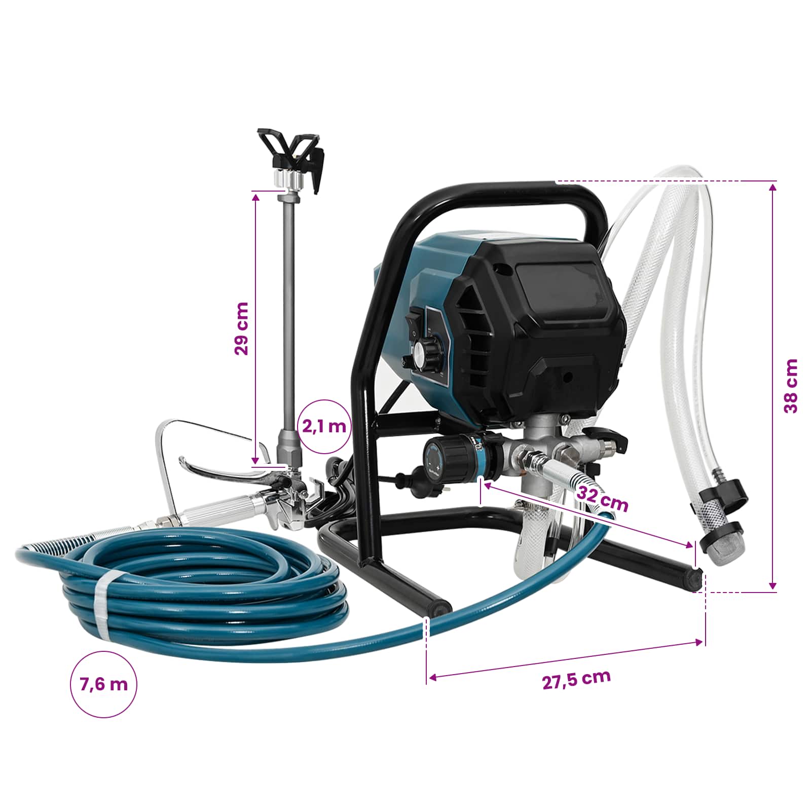 Beoražis dažymo purkštuvas 7,6 m žarna 220V 1,5 L/min 200 Bar Beoražis dažymo purkštuvas 7,6 m žarna 220V 1,5 L/min 200 Bar