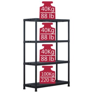 Sandėliavimo lentynos, 2vnt., juod., 90x40x138cm, plast., 220kg