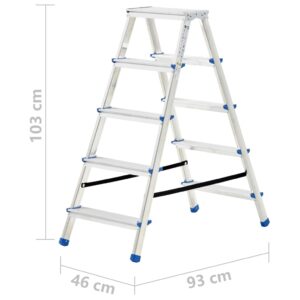 Aliuminės dvipusės kopėčios, 113cm, 5 laipteliai