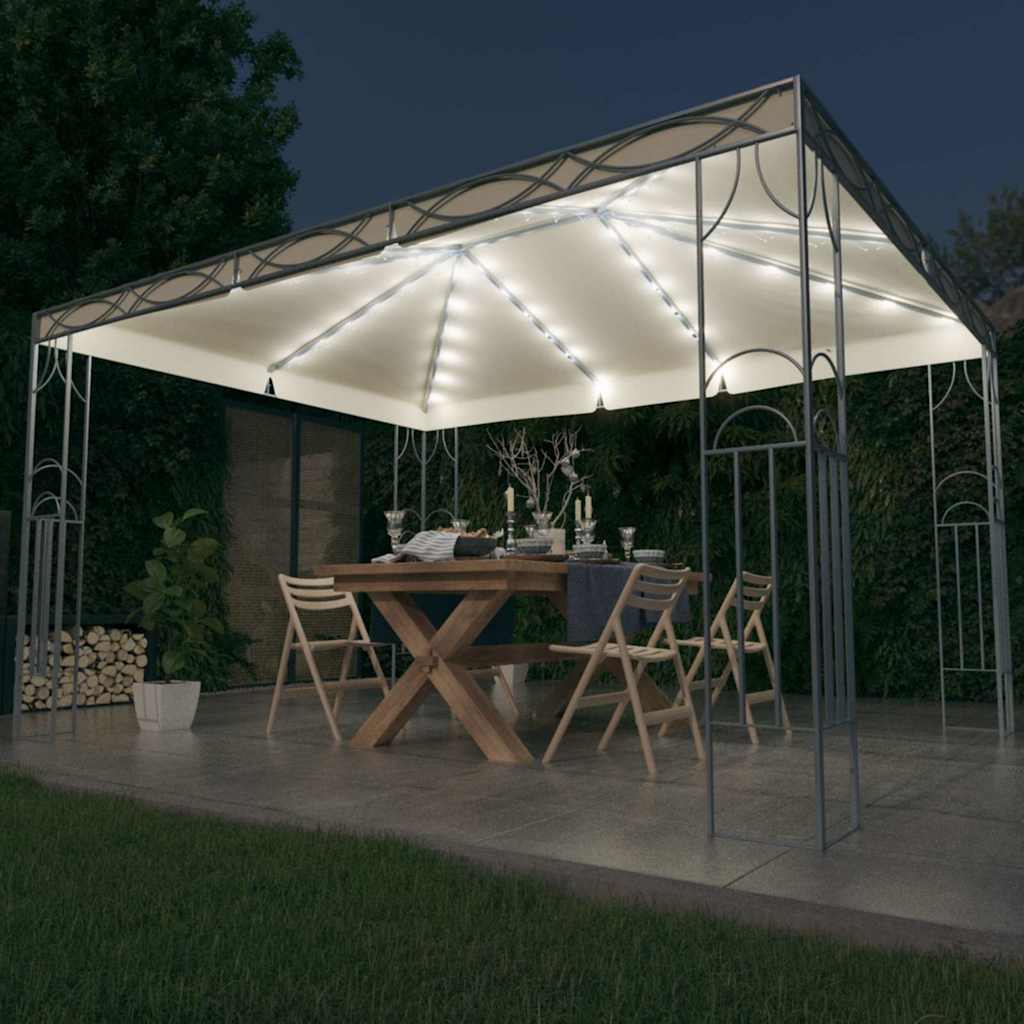 Pavėsinė su lemputėmis LED, kreminė, 400×300 cm Pavėsinė su lemputėmis LED, kreminė, 400x300 cm - Image 2