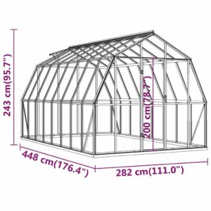 Šiltnamis su pagrindo rėmu, antracito, aliuminis, 12,63m²
