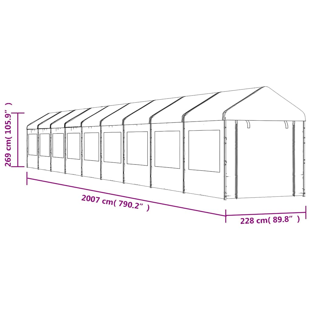 Pavėsinė su stogu, balta, 20,07×2,28×2,69m, polietilenas Pavėsinė su stogu, balta, 20,07x2,28x2,69m, polietilenas - Image 7