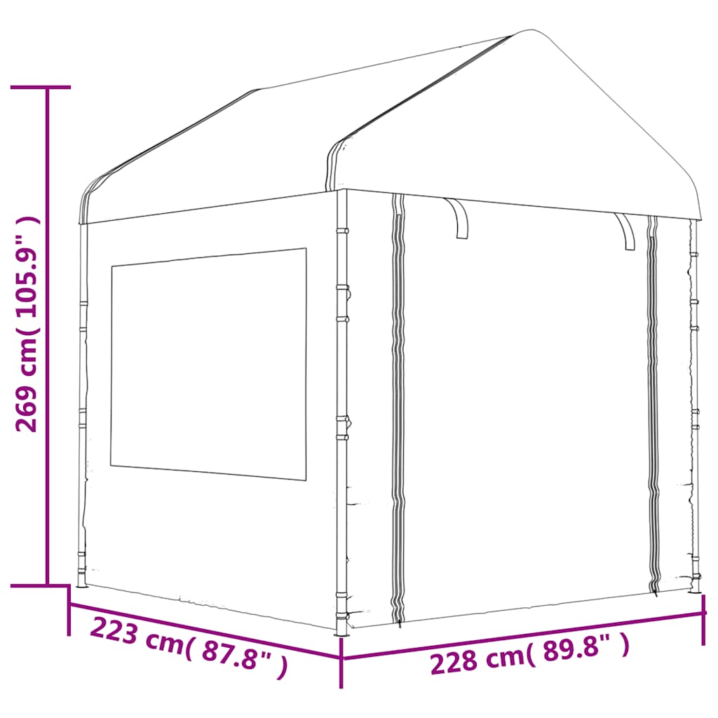 Pavėsinė su stogu, balta, 20,07×2,28×2,69m, polietilenas Pavėsinė su stogu, balta, 20,07x2,28x2,69m, polietilenas