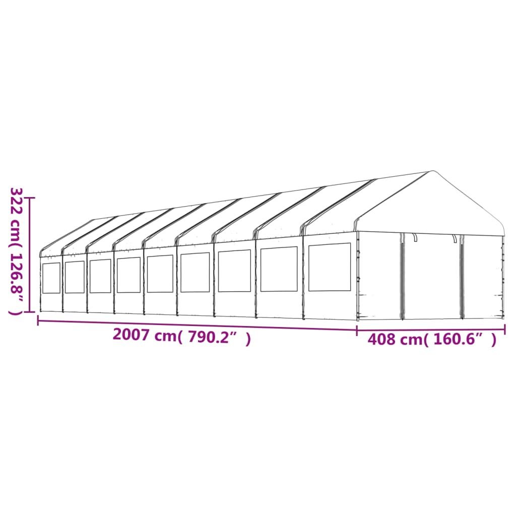 Pavėsinė su stogu, balta, 20,07×4,08×3,22m, polietilenas Pavėsinė su stogu, balta, 20,07x4,08x3,22m, polietilenas - Image 7