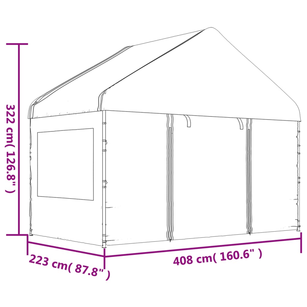 Pavėsinė su stogu, balta, 20,07×4,08×3,22m, polietilenas Pavėsinė su stogu, balta, 20,07x4,08x3,22m, polietilenas