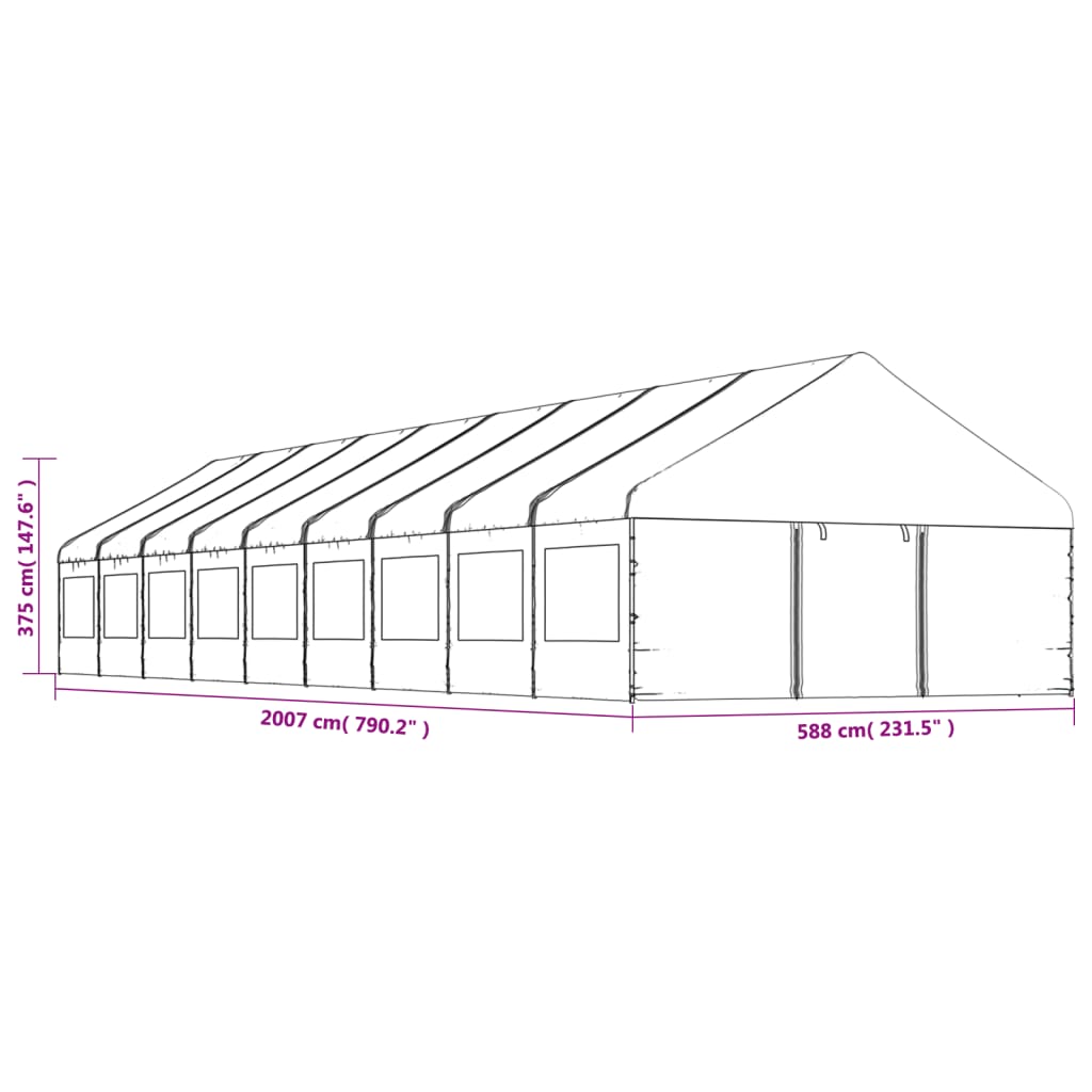 Pavėsinė su stogu, balta, 20,07×5,88×3,75m, polietilenas Pavėsinė su stogu, balta, 20,07x5,88x3,75m, polietilenas - Image 8