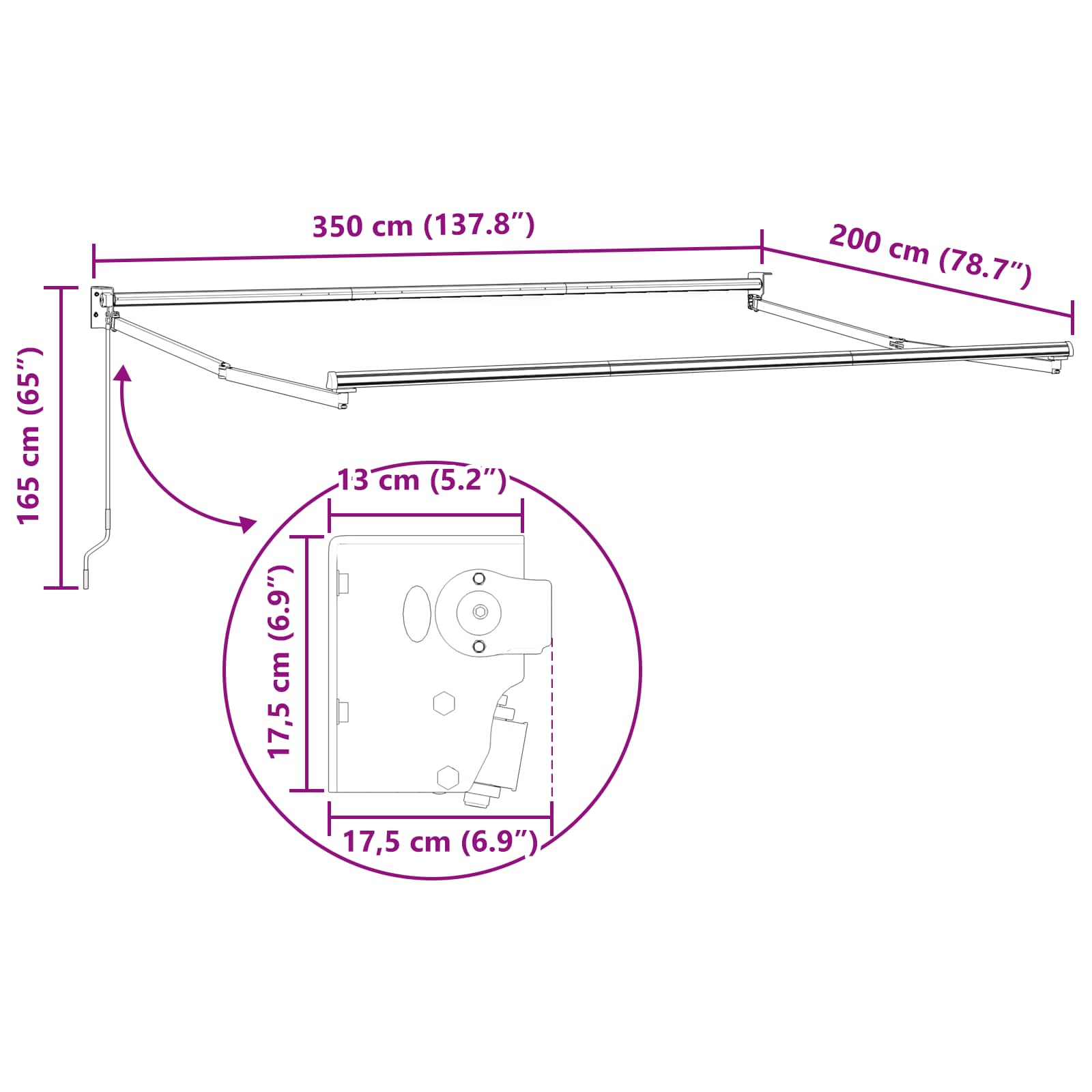 Mechaninis traukiamas markizės rėmas Baltas 3,5 x 2 m Aliuminis Mechaninis traukiamas markizės rėmas Baltas 3,5 x 2 m Aliuminis