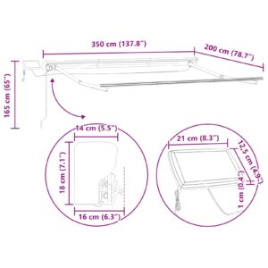 Rankinis markizės rėmas su LED Baltas 3,5 x 2 m Aliuminis