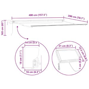 Rankinis markizės rėmas su LED Baltas 4 x 2 m Aliuminis