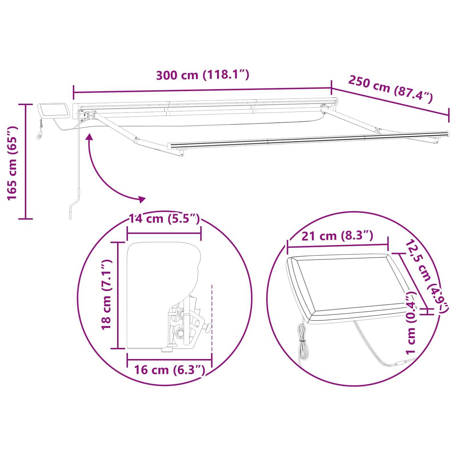 Rankinis markizės rėmas su LED Baltas 3 x 2,5 m Aliuminis Rankinis markizės rėmas su LED Baltas 3 x 2,5 m Aliuminis