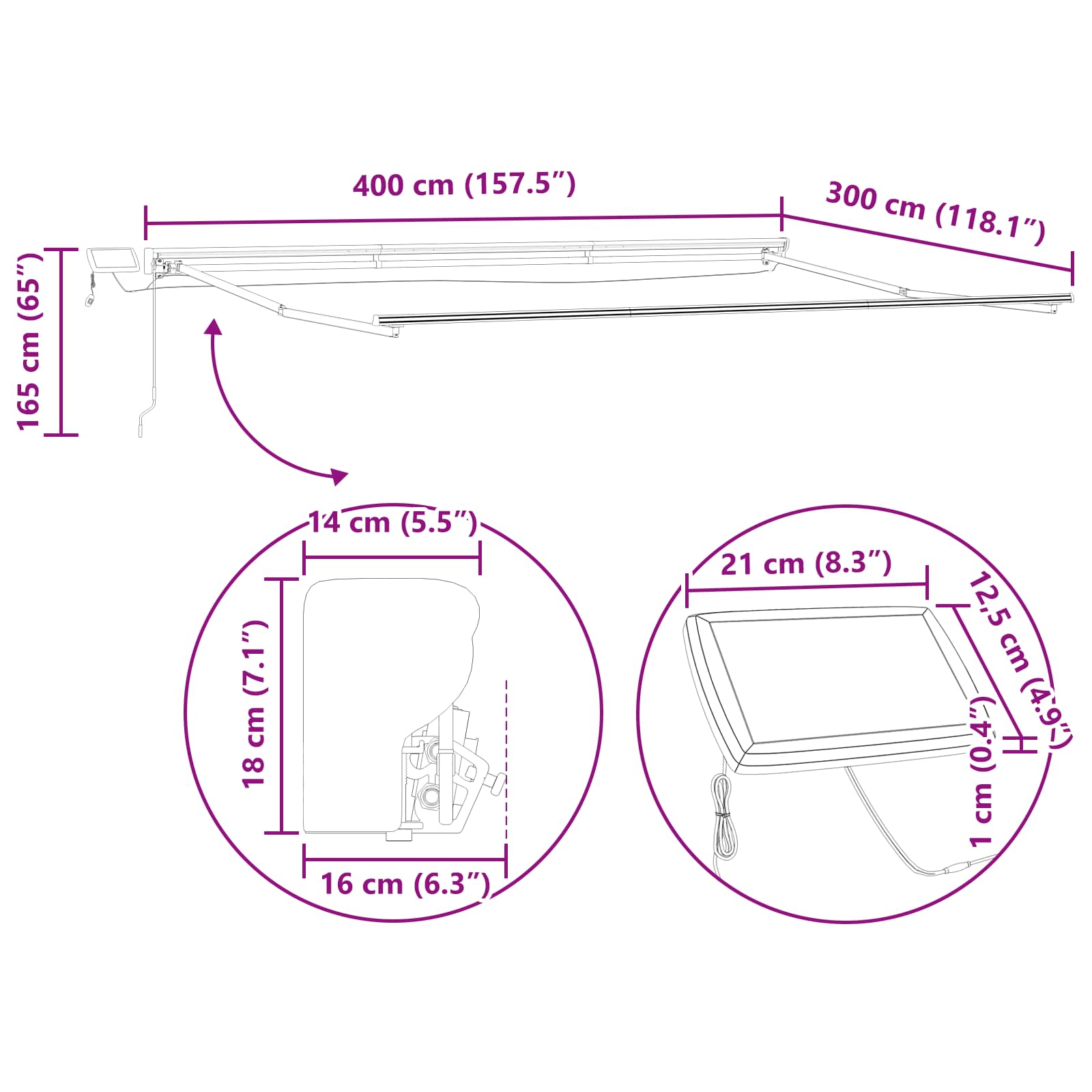 Rankinis markizės rėmas su LED Baltas 4 × 3 m Aliuminis Rankinis markizės rėmas su LED Baltas 4 × 3 m Aliuminis