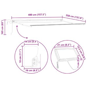 Rankinis markizės rėmas su LED Baltas 4 × 3,5 m Aliuminis