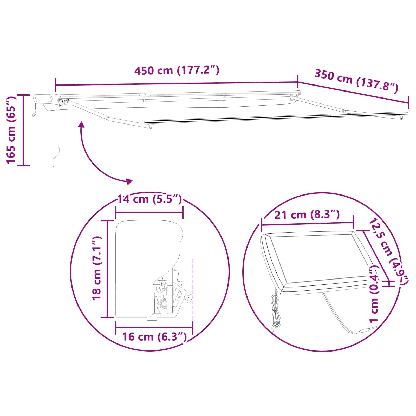 Rankinis markizės rėmas su LED Baltas 4,5 × 3,5 m Aliuminis Rankinis markizės rėmas su LED Baltas 4,5 × 3,5 m Aliuminis