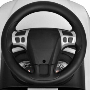 Kojomis varomas vaikiškas automobilis, baltos spalvos