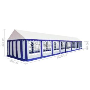 Sodo palapinė, mėlyna ir balta, 6x16m, PVC