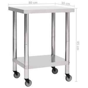 Virtuvės darbastalis su ratukais, 80x30x85cm, plienas Virtuvės darbastalis su ratukais, 80x30x85cm, plienas