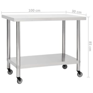 Virtuvės darbastalis su ratukais, 100x30x85cm, plienas Virtuvės darbastalis su ratukais, 100x30x85cm, plienas