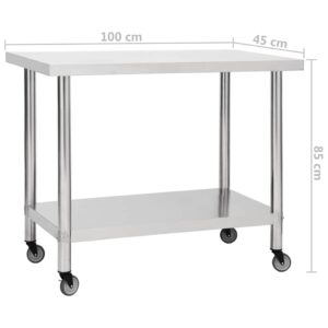 Virtuvės darbastalis su ratukais, 100x45x85cm, plienas Virtuvės darbastalis su ratukais, 100x45x85cm, plienas