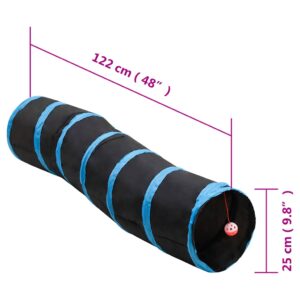 Tunelis katėms, juodas ir mėlynas, 122cm, poliesteris, S formos