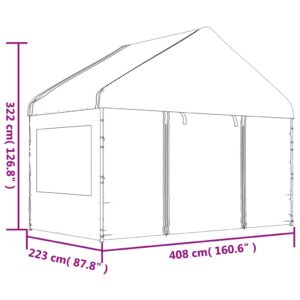 Pavėsinė su stogu, balta, 11,15x4,08x3,22m, polietilenas