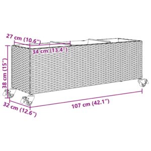 Sodo loveliai su ratukais, 2vnt., rudi, 107x32x38cm, PE ratanas