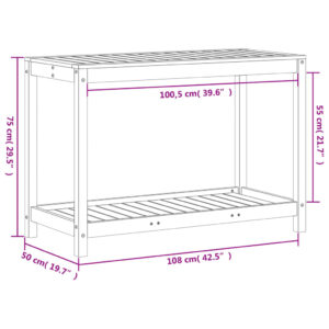 Sodinimo stalas su lentyna, 108x50x75cm, douglas eglės masyvas