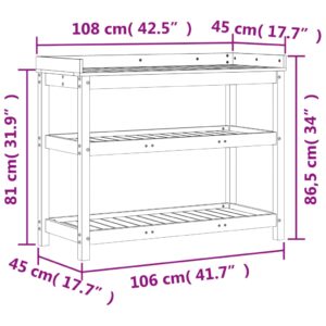 Sodinimo stalas su lentynomis, 108x45x86,5cm, douglas eglė