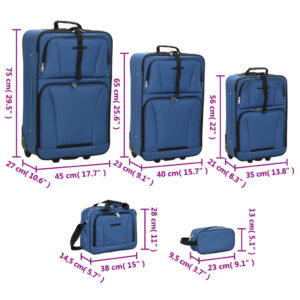 5 Piece Travel Luggage Set Blue Fabric 5 vnt. Blue