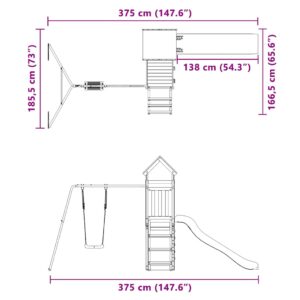 Lauko žaidimų aikštelės komplektas, impregnuota pušies mediena