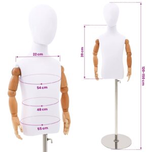 Reguliuojamas 120-150 cm manekenas su baze Uniseksas PP Balta