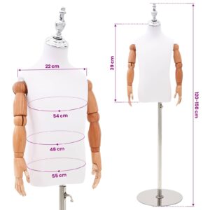 Reguliuojamas 120-150 cm manekenas su baze Uniseksas PP Balta